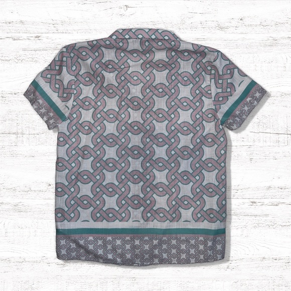 BooHoo Man Aztec Print Short Sleeve Button Down Shirt In Large - Picture 3 of 7